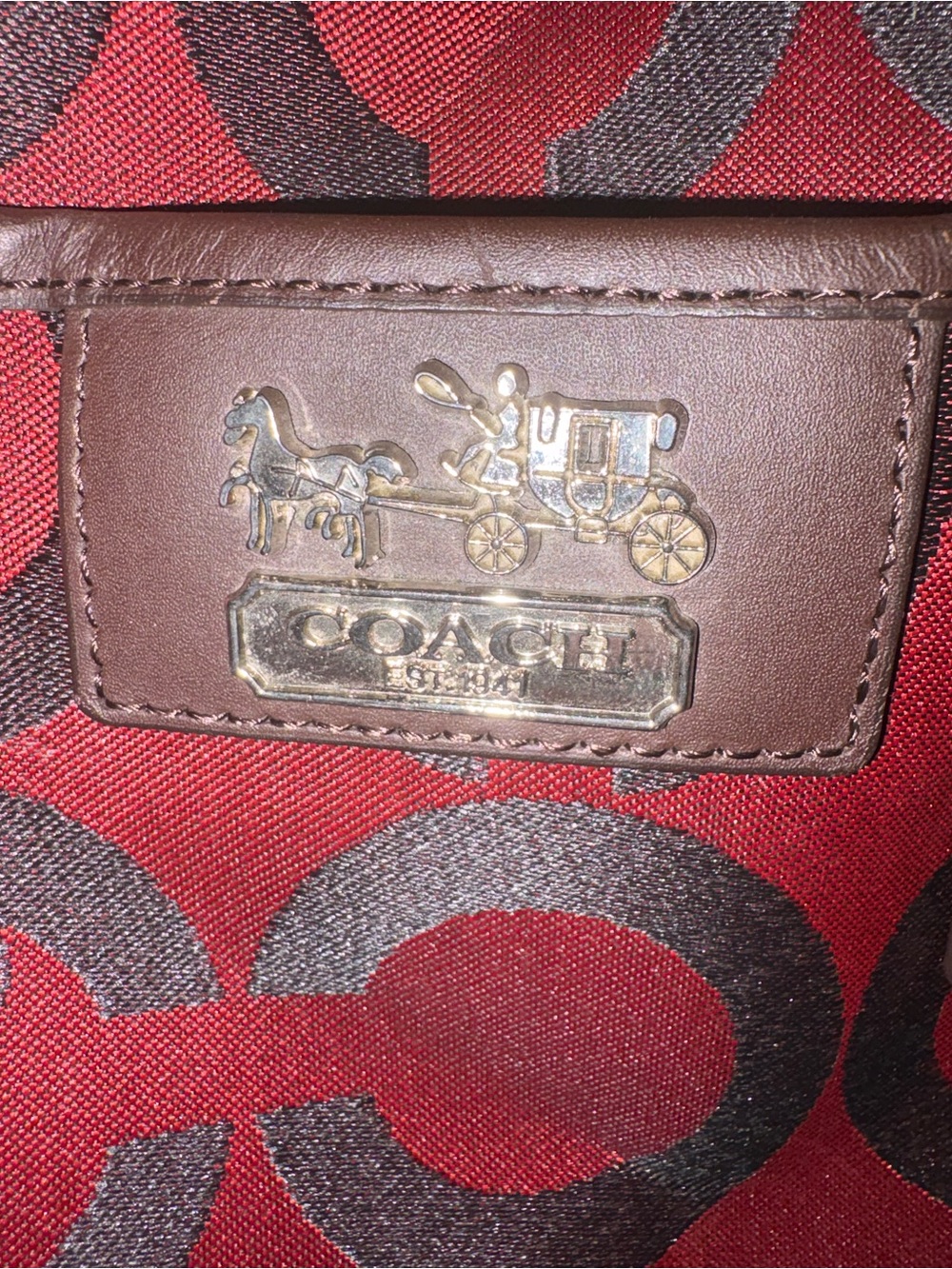 Coach Op Art Weekender Duffel Travel Bag Red Burgundy Brown Canvas F20124 - Picture 5 of 9
